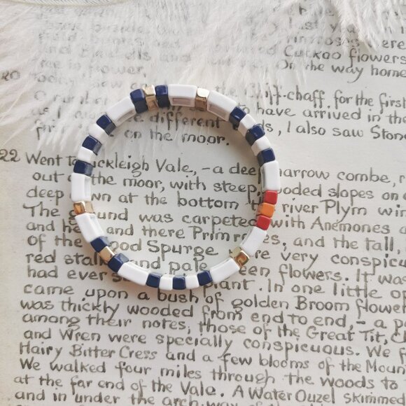 Roxanne Assoulin Project Stripe Navy White Gold Enameled Stretch Bracelet - Picture 3 of 4